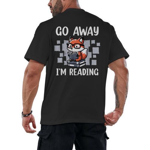 Go Away I'm Reading Book Reader Cute Fox Loves Books Men's Back Print T-Shirt - Bookorys CA
