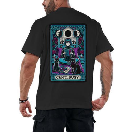 Gothic Girl Tarot Card Introverted Reader And Reading Men's Back Print T-Shirt - Raresse