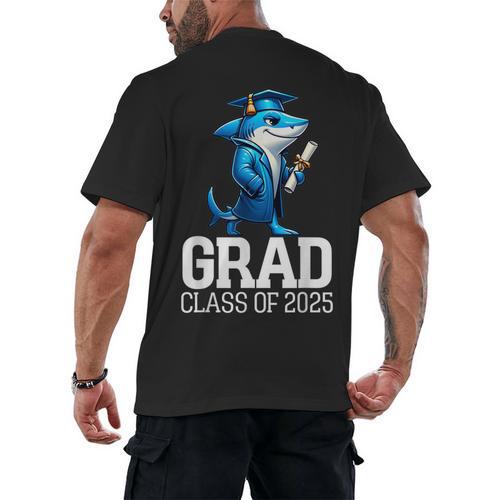 Grad Class Of 2025 Boys Shark Graduation Graduated Men's Back Print T-Shirt - Best Gift Smart