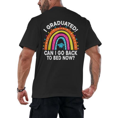 I Graduated Can I Go Back To Bed Now Graduation Hat Rainbow Men's Back Print T-Shirt - Best Gift Smart