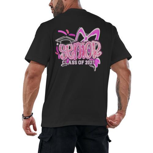 Graduation 2027 Senior 2027 Class Of 2027 Coquette Pink Girl Men's Back Print T-Shirt - Best Gift Smart