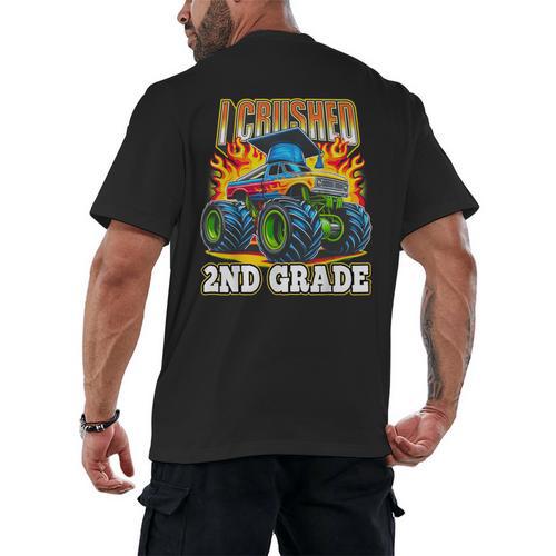 Graduation 2nd Grade Monster Truck Boys I Crushed Grad Men's Back Print T-Shirt - Best Gift Smart