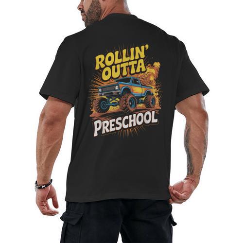 Graduation Rollin' Outta Preschool Monster Truck Boys Pre-K Men's Back Print T-Shirt - Best Gift Smart