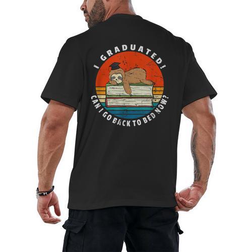 Graduation Sloth Can I Go Back To Bed Now Vintage Men's Back Print T-Shirt - Best Gift Smart