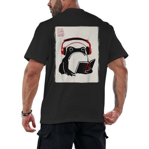 Grumpy Frog Books Music Kawaii Ink Japanese Men's Back Print T-Shirt - Bookorys DE