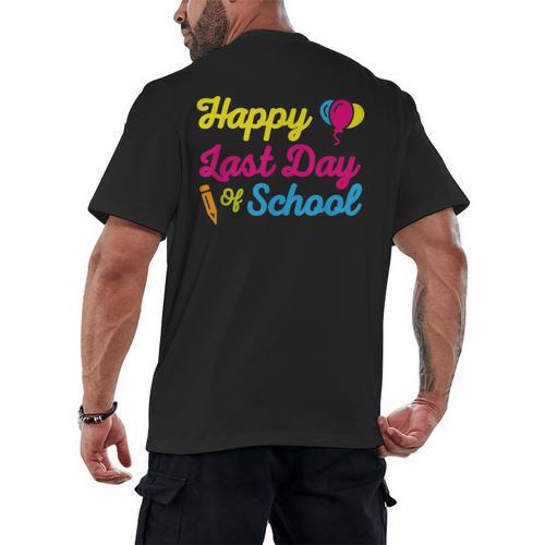Happy Last Day Of School Graduation Teacher Students T-Shirt Men's Back Print T-Shirt - Best Gift Smart
