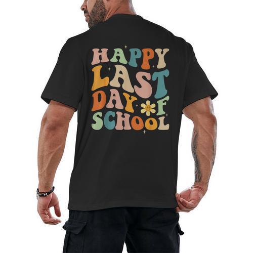 Happy Last Day Of School Groovy Teacher Student Graduation Men's Back Print T-Shirt - Best Gift Smart