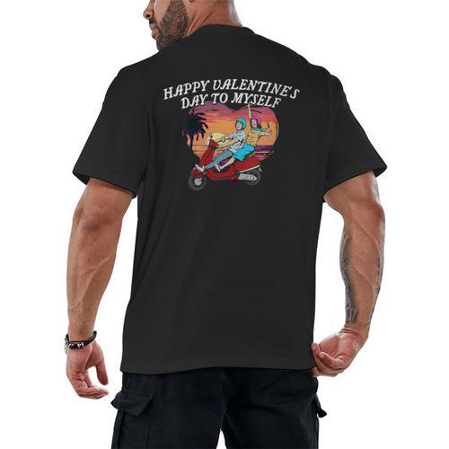 Happy Valentines Day To Myself Introvert Humor Men's Back Print T-Shirt - Raresse
