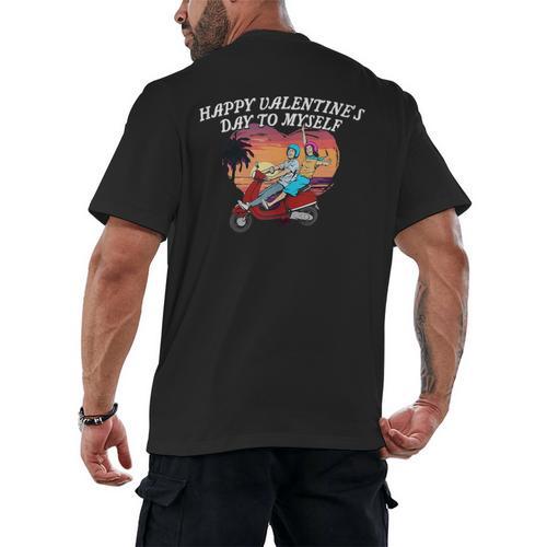 Happy Valentines Day To Myself Introvert Humor Men's Back Print T-Shirt - Raresse