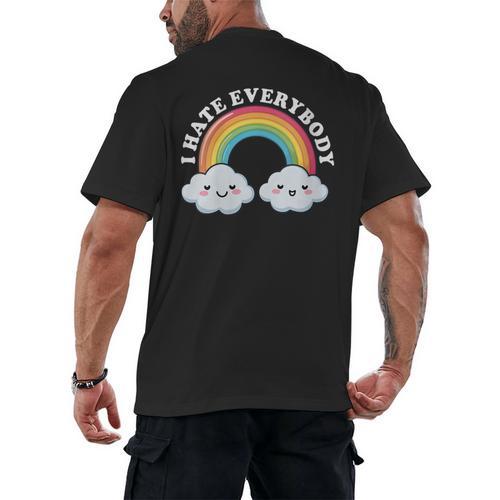I Hate Everybody Rainbow Sarcastic Grumpy Introvert Men's Back Print T-Shirt - Raresse