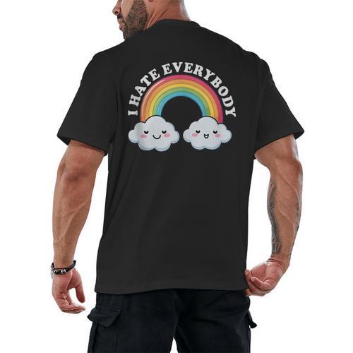 I Hate Everybody Rainbow Sarcastic Grumpy Introvert Men's Back Print T-Shirt - Raresse