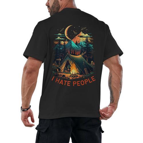 I Hate People Id Rather Be Camping Sarcastic Introvert Men's Back Print T-Shirt - Raresse