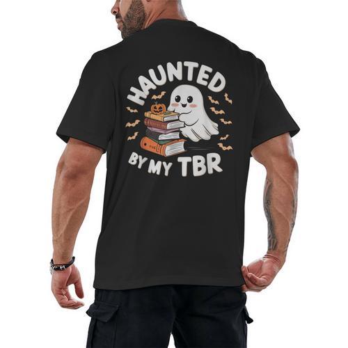 Haunted By My TBR Cute Ghost Book Reading Teacher Halloween Men's Back Print T-Shirt - Bookorys UK