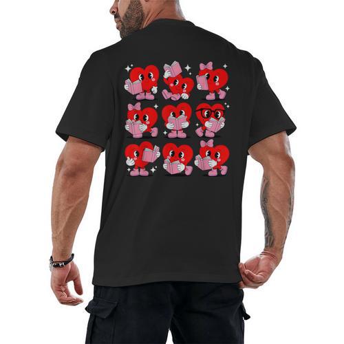 Heart Reading Books Valentine Teacher Boys Girls Book Lover Men's Back Print T-Shirt - Bookorys CA