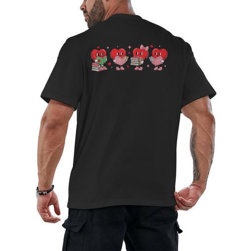 Heart Reading Books Valentine Teacher Library Book Lover Men's Back Print T-Shirt - Bookorys UK