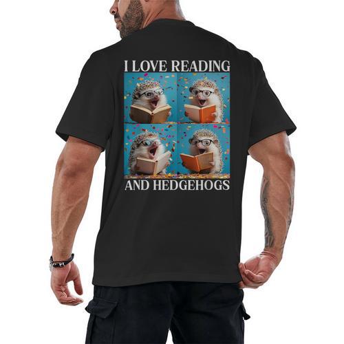 Hedgehog Love Reading And Hedgehogs Child Book Lover Men's Back Print T-Shirt - Bookorys CA