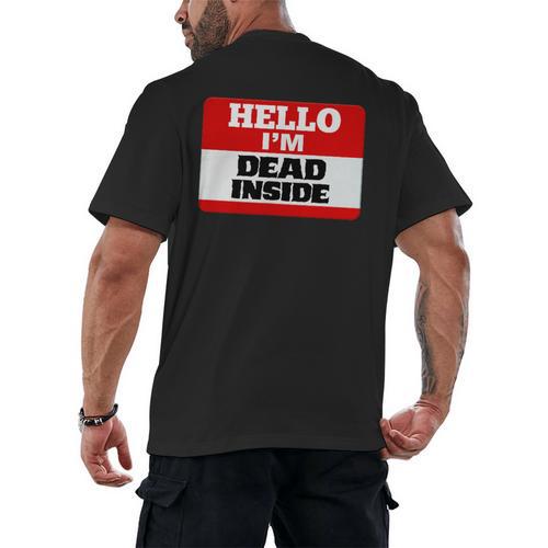 Hello I'm Dead Inside Name Tag Introvert Sarcastic Men's Back Print T-Shirt - Raresse