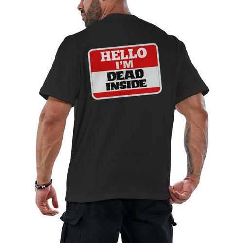 Hello I'm Dead Inside Name Tag Sarcastic Introvert Men's Back Print T-Shirt - Raresse