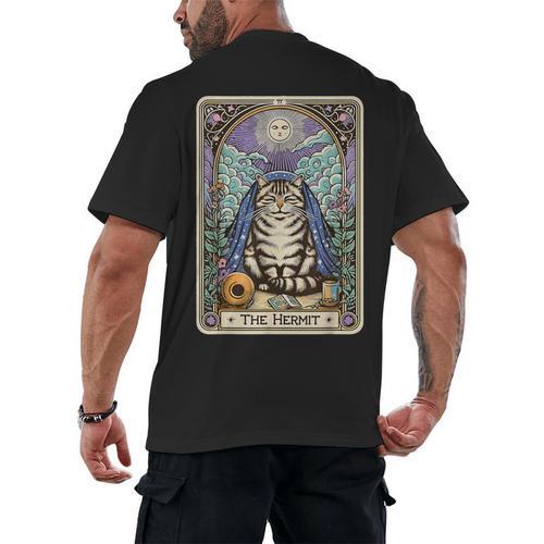 The Hermit Cat Tarot Card Introvert By Georgi Men's Back Print T-Shirt - Raresse