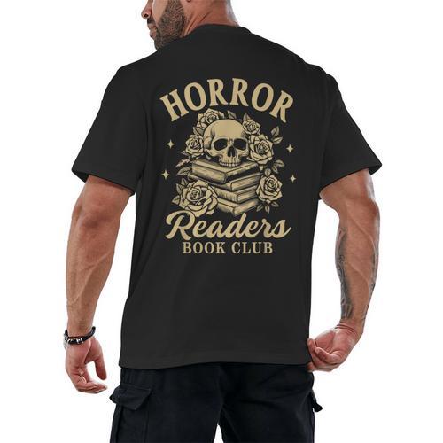 Horror Reading Spooky Vibes Bookish Horror Readers Book Club Men's Back Print T-Shirt - Bookorys CA