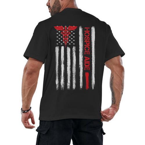 Hospice Aide American Flag Nurses Graduation Medical Men's Back Print T-Shirt - Best Gift Smart