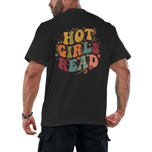 Hot Girls Read Aesthetic Book Lover Reading Men's Back Print T-Shirt - Bookorys
