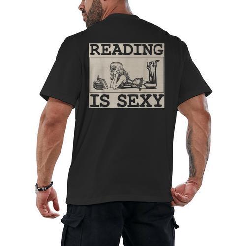 Hot Pin Up Girl Comic Book Vintage Reading Is Sexy Men's Back Print T-Shirt - Bookorys