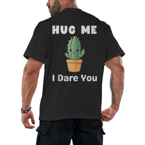 Hug Me I Dare You Introvert Cactus Tee Men's Back Print T-Shirt - Raresse