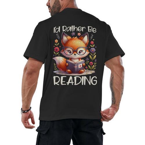 I'd Rather Be Reading Cute Fox Book Lover Reader Bookworm Men's Back Print T-Shirt - Bookorys CA