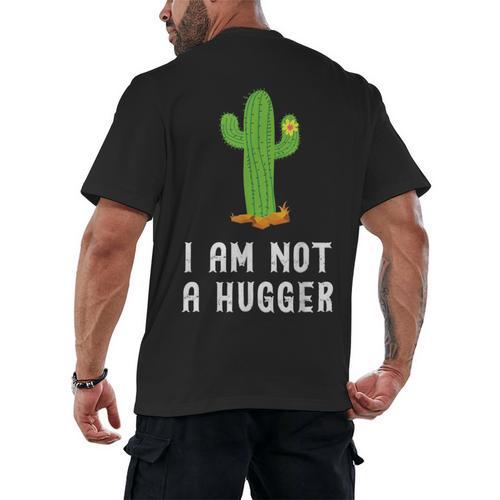 I'm Not A Hugger Cactus Not a Hugger Introvert Cute Men's Back Print T-Shirt - Raresse