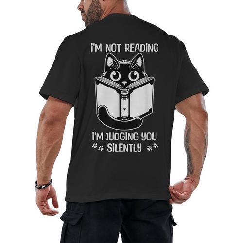 I’m Not Reading I’m Judging You Silently Fun Cat Book Lover Men's Back Print T-Shirt - Bookorys AU