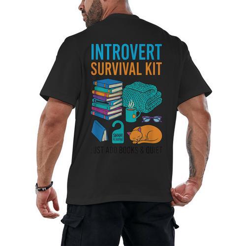 Introvert Book Lover Introvert Survival Kit Men's Back Print T-Shirt - Raresse