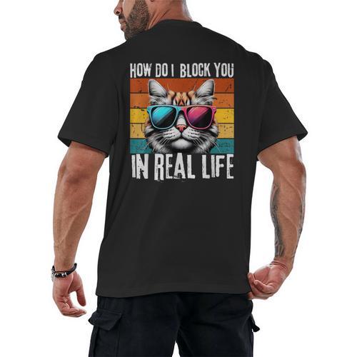Introvert Cat How Do I Block You Retro Cat Sarcastic Men Women Girls Men's Back Print T-Shirt - Raresse