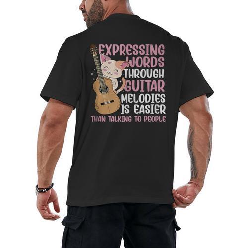 Introvert Guitarist Expressing Words Through Guitar Melody Men's Back Print T-Shirt - Raresse
