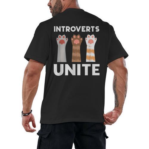 Introvert Unite Kitty Paws Raise Introverted Gathering Men's Back Print T-Shirt - Raresse