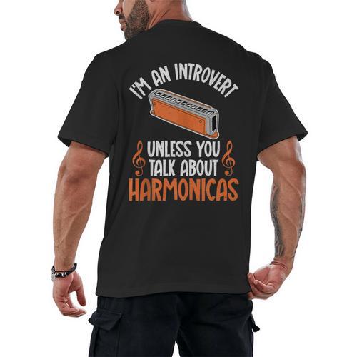 Im An Introvert Unless You Talk About Harmonicas Men's Back Print T-Shirt - Raresse
