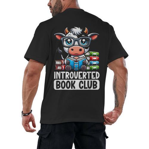 Introverted Book Club Reading Lover Cow Men's Back Print T-Shirt - Bookorys