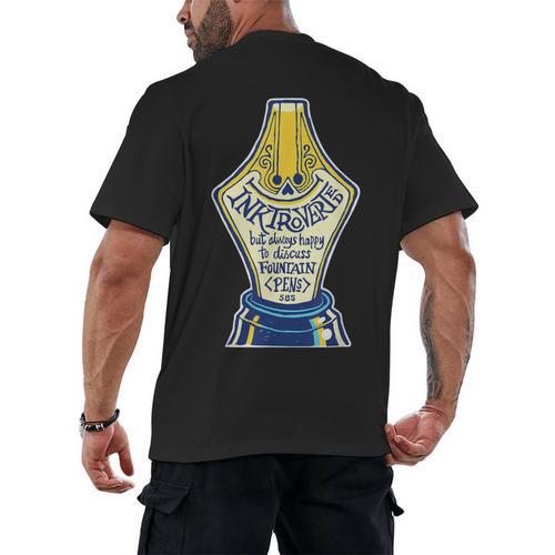 Introverted Fountain Pen Enthusiast Smiling Face Men's Back Print T-Shirt - Raresse