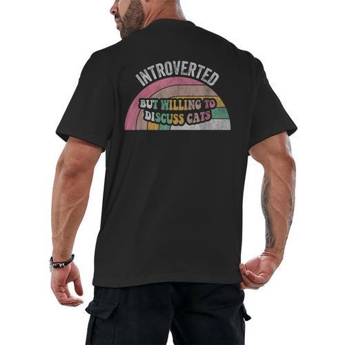 Introverted But Willing To Discuss Cats Rainbow Men's Back Print T-Shirt - Raresse