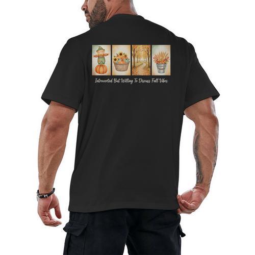 Introverted But Willing To Discuss Fall Vibes Autumn Pumpkin Men's Back Print T-Shirt - Raresse