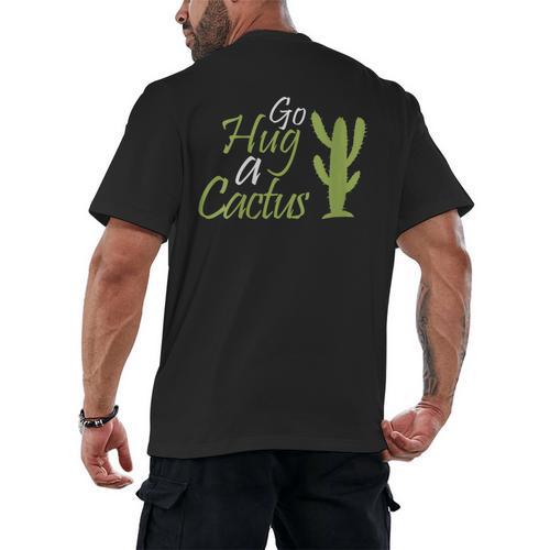 Introverts Sassy Saying Sassy Quote No Hugs Go Hug Cactus Men's Back Print T-Shirt - Raresse