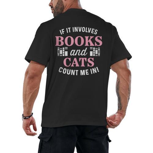 If It Involves Books And Cats Book Lover Men's Back Print T-Shirt - Bookorys CA