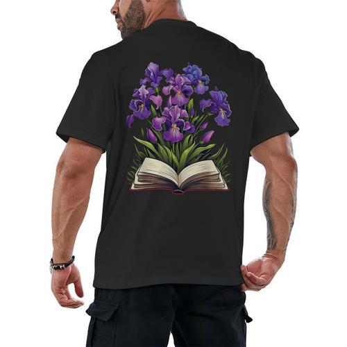 Irises Flowers Book Iris Floral Men's Back Print T-Shirt - Bookorys UK
