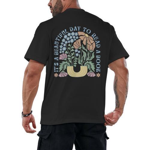 It's A Beautiful Day To Read A Book Librarian Book Lover Men's Back Print T-Shirt - Bookorys