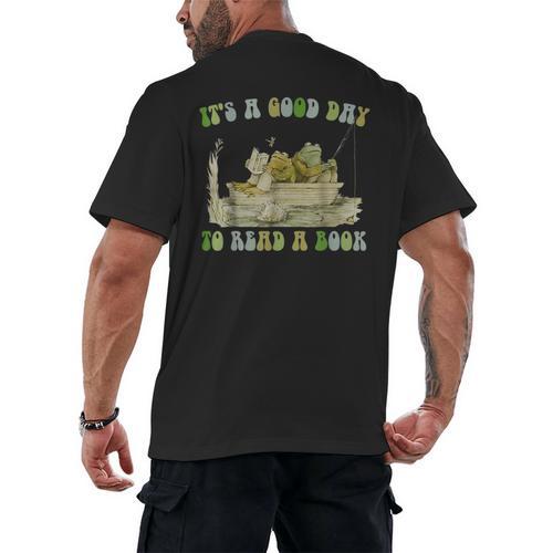 It's A Good Day To Read A Book Shirt Frog Reading Book Men's Back Print T-Shirt - Bookorys