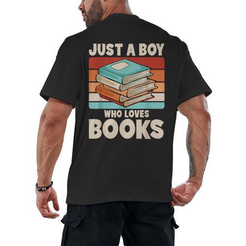 Just A Boy Who Loves Books Reading Bookworm Boys Kids Men's Back Print T-Shirt - Bookorys