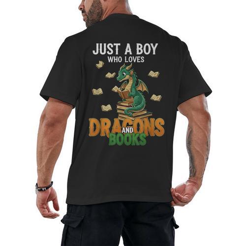 Just a Boy Who Loves Dragons And Books Reading Dragon Men's Back Print T-Shirt - Bookorys
