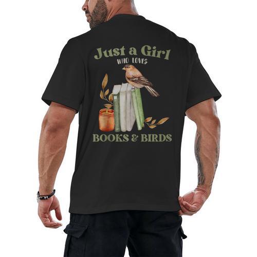 Just a Girl Who Loves Books And Birds Book Reading Bird Love Men's Back Print T-Shirt - Bookorys