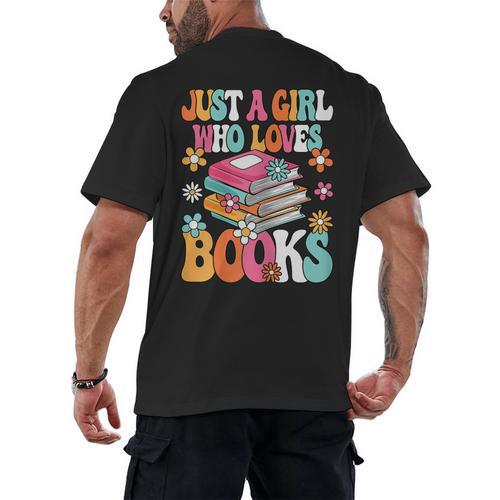 Just A Girl Who Loves Books Reading Cute Bookworm Girls Kids Men's Back Print T-Shirt - Bookorys
