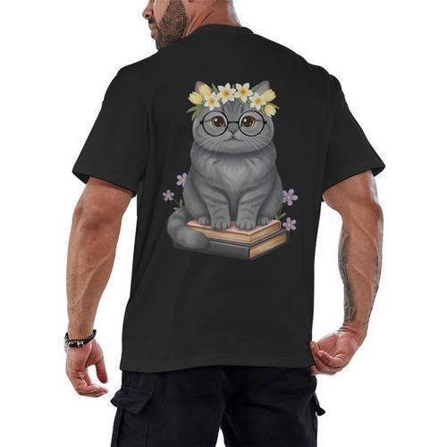 Just A Girl Who Loves Cats & Books Bookish Women Men's Back Print T-Shirt - Bookorys